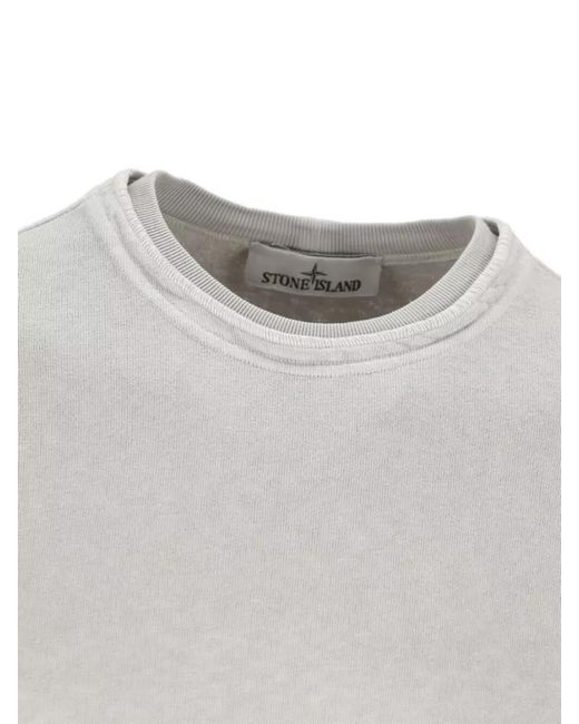 Stone Island White Logo Cotton Sweatshirt Crew Neck Ribbed for men