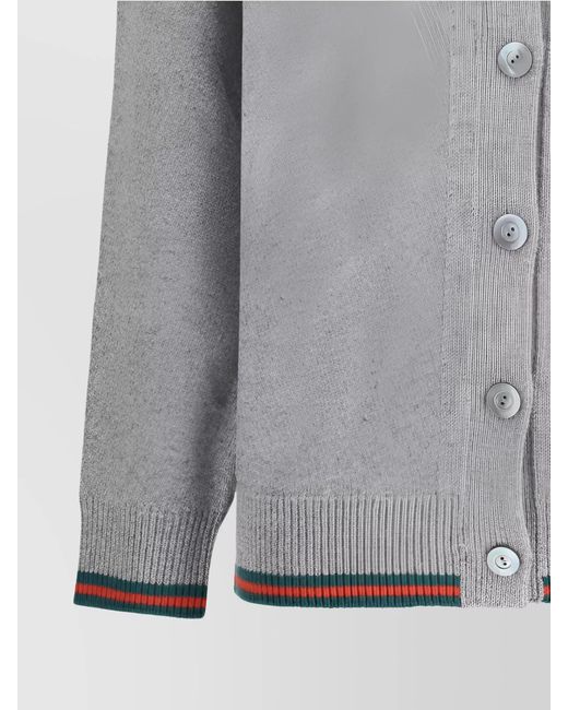 Gucci Gray Cashmere Wool V-Neck Long-Sleeve Cardigan