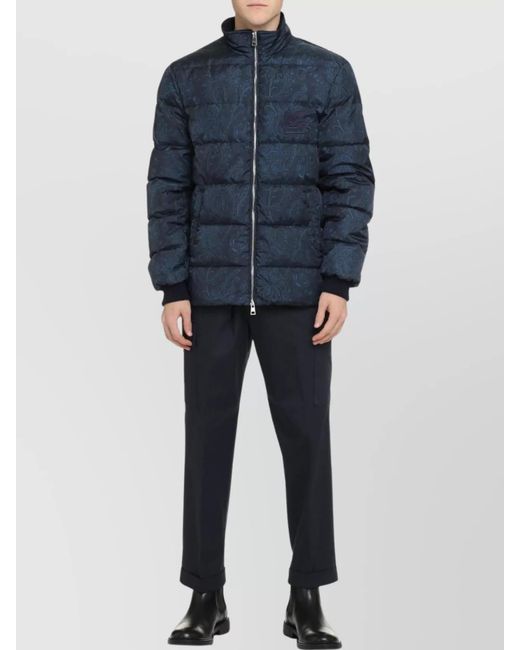 Etro Blue Paisley-Print Down Puffer Jacket for men