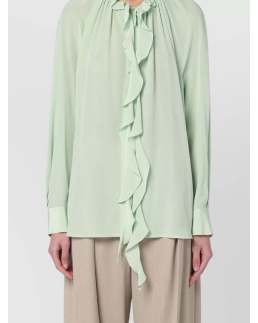 Victoria Beckham Green Ruffled Front Lightweight Fabric Long Sleeves
