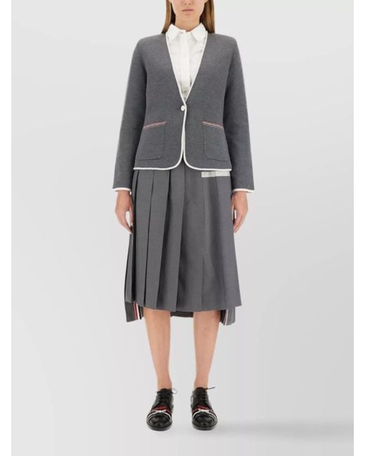 Thom Browne Gray Tailored Jacket With Stylish Contrast Trim