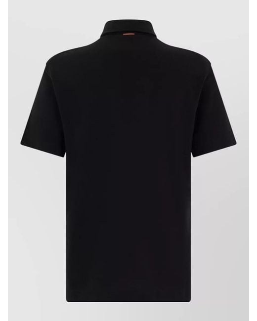 Zegna Black Short Sleeve Polo Shirt Chest Pocket for men