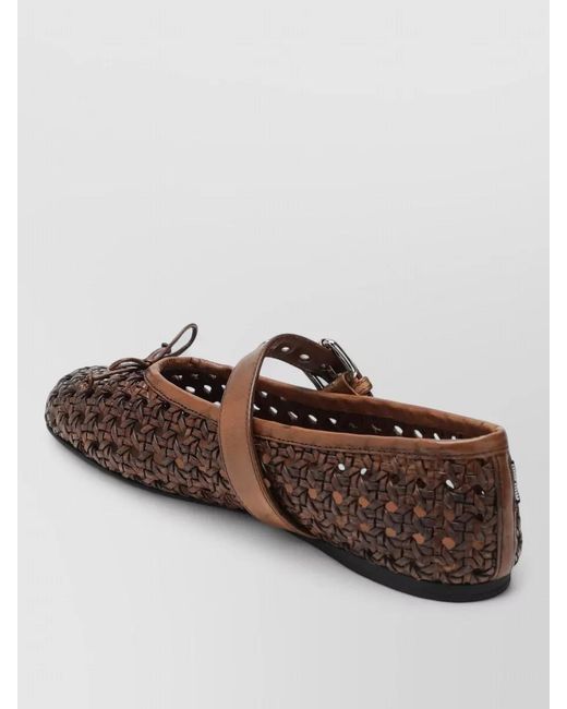 Miu Miu Brown Flat Sole Round Toe Woven Ballerina Shoes