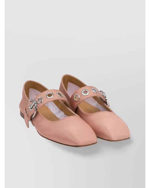 Aeyde Pink Leather Mary Jane Ballerina Shoes