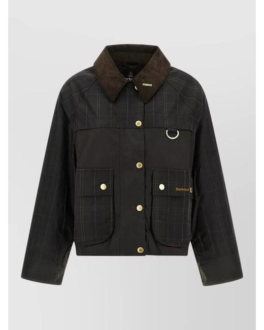 Barbour Black Tartan Spey Jacket Contrast Collar Plaid