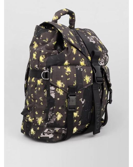 Ganni Gray Floral Backpack Top Handle Adjustable Straps
