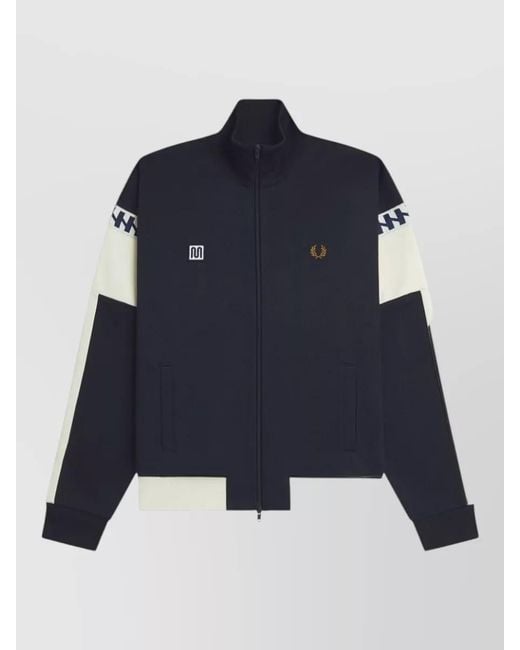 Fred Perry Blue Knit Sweater Contrast Panels High Collar for men