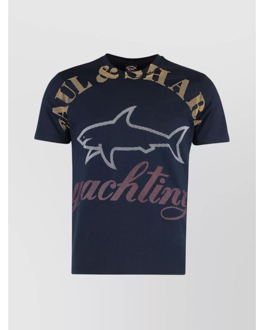 Paul & Shark Blue Cotton Ribbed-Collar Crew-Neck T-Shirt for men