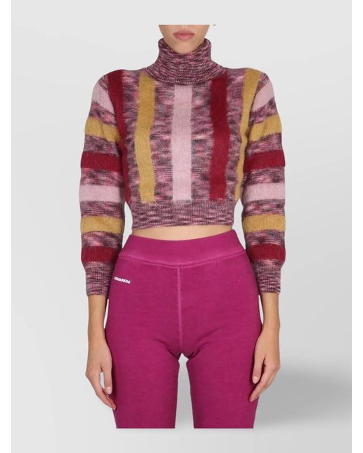 DSquared² Pink Mohair High-Neck Cropped Knitted Top