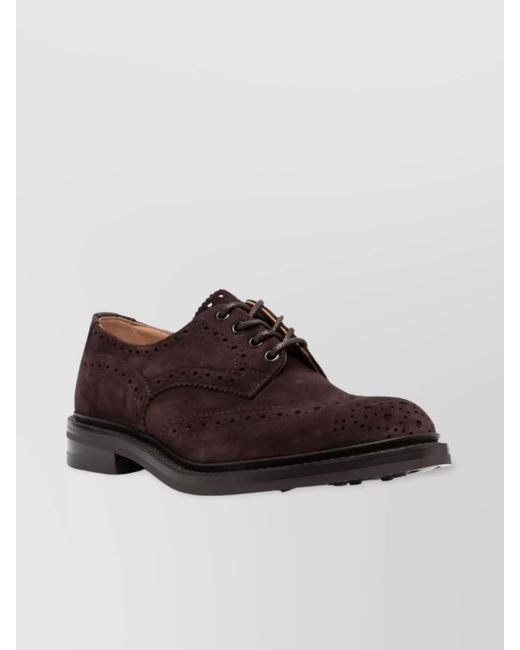 Tricker's Brown Suede Round Toe Lace-Up Shoes for men
