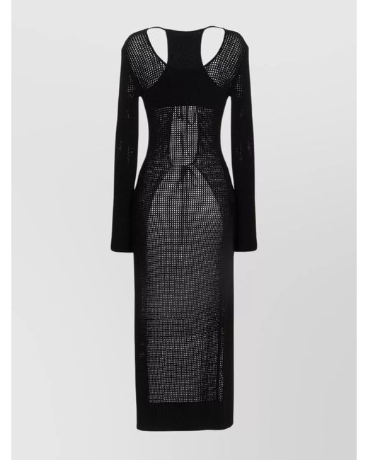ANDREADAMO Black Openwork Long Knitted Dress