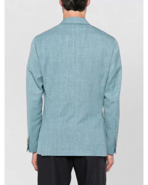 Lardini Blue Wool Silk Linen Double-Breasted Blazer for men