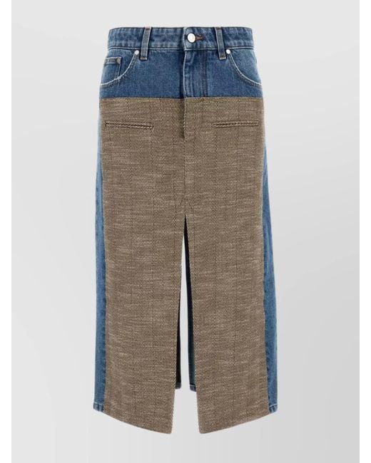 Stella McCartney Multicolor Denim Tweed Paneled Mid-Length Straight Skirt