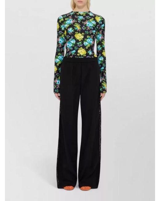 MSGM Black Cotton Wide-Leg Trousers