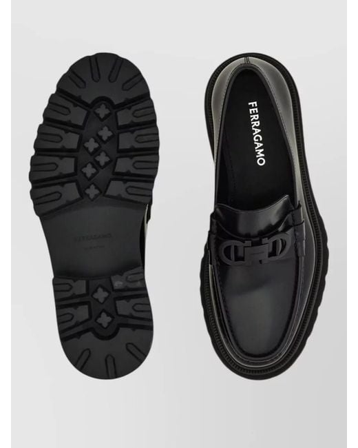 Ferragamo Black Gancini Detail Loafers Tubular Construction for men