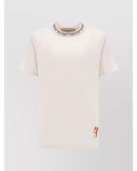 Golden Goose Deluxe Brand White Cotton Crystal Embellished Regular Fit Short Sleeve Crew Neck T-Shirt