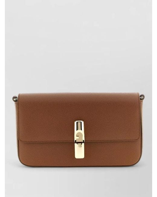 Furla Brown Iride S Textured Shoulder Bag Adjustable Strap