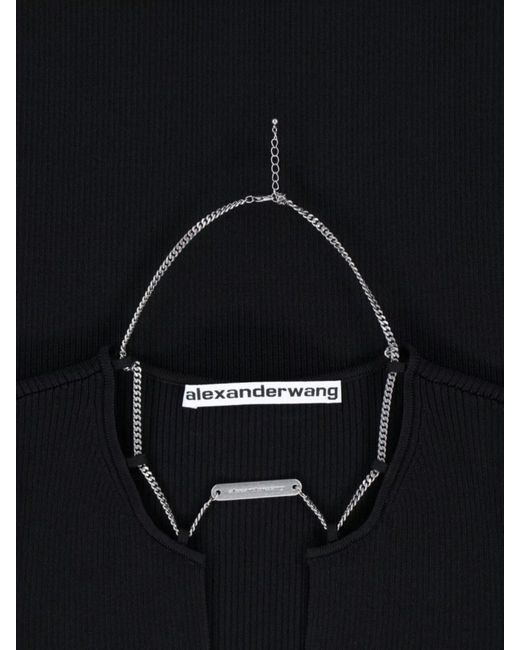 Alexander Wang Black Ribbed Texture Chain Detail Mini Dress