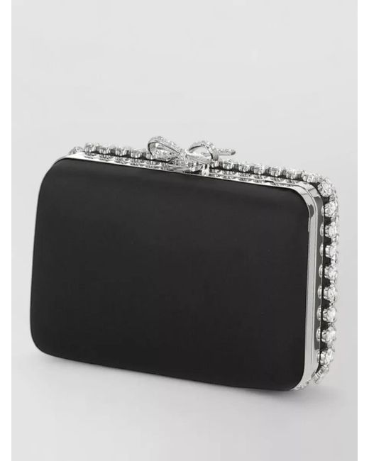 Self-Portrait Metallic The Bow Satin Crystal-Embellished Clutch Bag