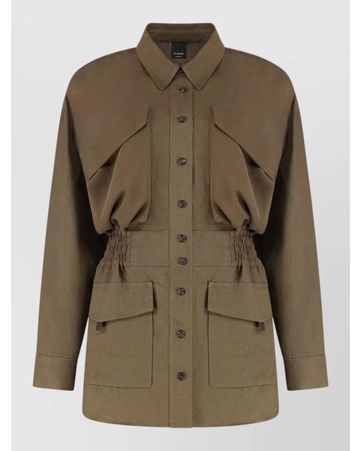 Pinko Green Oramai Viscose Linen Drawstring Overshirt Jacket