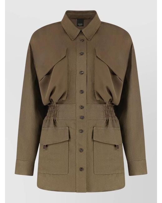 Pinko Green Viscose Linen Overshirt Jacket