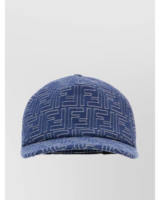 Fendi Blue Embroidered Pattern Cotton Baseball Cap for men