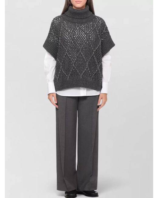 Peserico Gray Turtleneck Poncho Loose Fit Short Sleeves for men