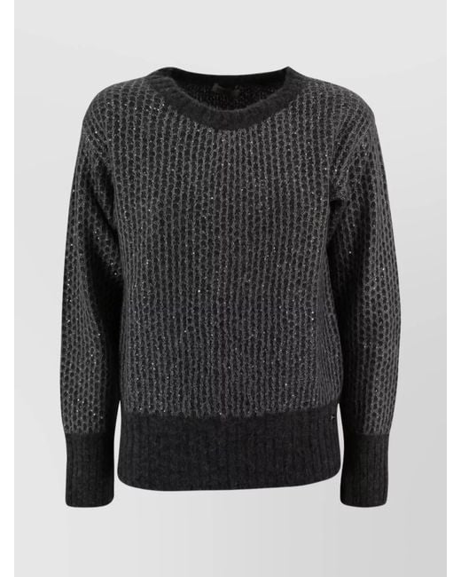 Herno Black Alpaca-Blend Fine-Knit Sequin Crew-Neck Jumper