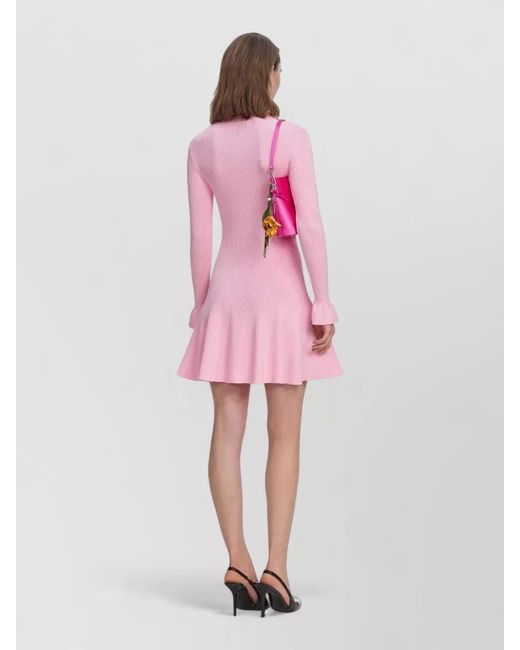 Self-Portrait Pink Viscose Knit Tie Mini Dress