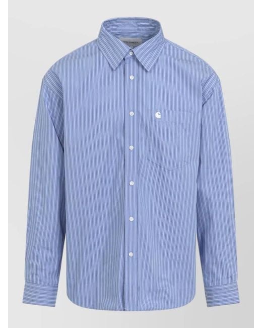 Carhartt Blue Long Sleeve Keene Shirt Cotton Poplin for men