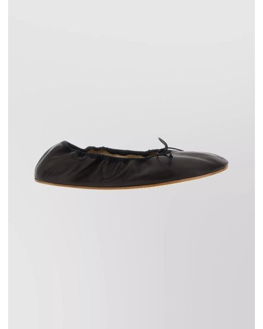 The Row Black Leather Rounded Ballerina Shoes