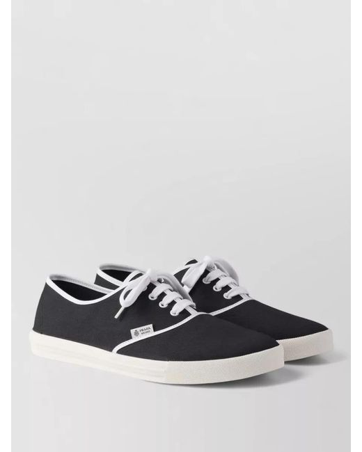 Prada White Lace Up Sneakers Contrast Trim Rubber Sole for men