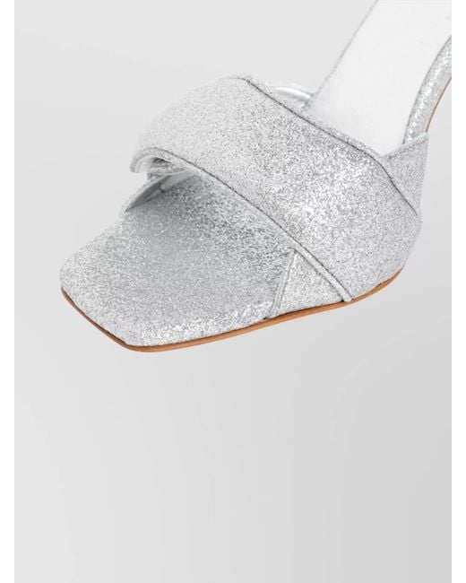 Gia Borghini White Glitter Leather Sandals