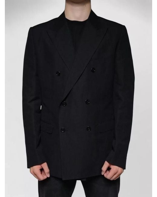 Dolce & Gabbana Black Linen Cotton Double-Breasted Blazer for men