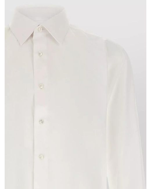 Brioni White Cotton Long-Sleeve Shirt for men