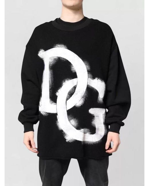 Dolce & Gabbana Black Cotton Logo Print Pullover Sweater for men