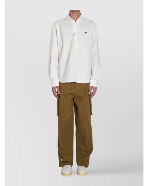 AMI White Heart Friend Collared Cotton Shirt With Long Sleeves for men