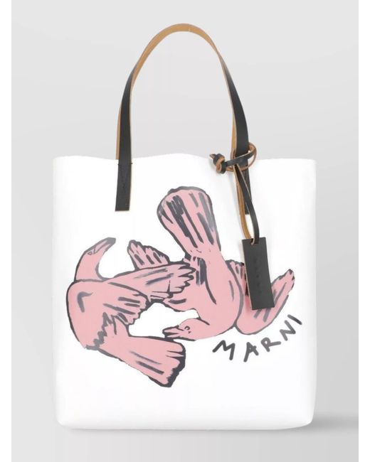 Marni White Shoulder Bag With Contrast Stitching And Graphic Print