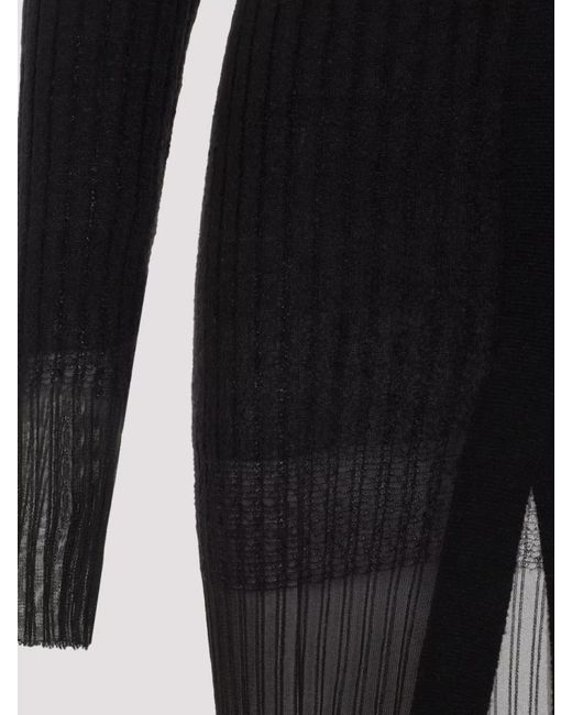 The Attico Black Ribbed V-Neck Lace-Trim Midi Dress