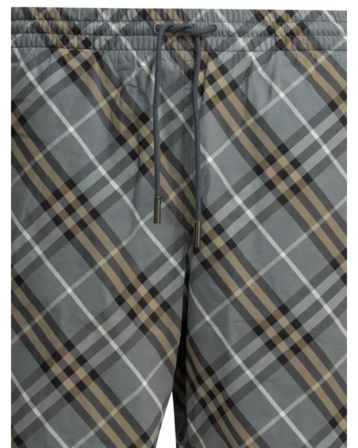 Burberry Gray Check Pattern Beach Shorts Side Pockets for men