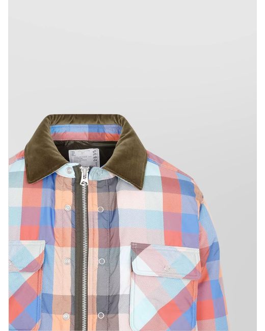 Sacai Red Plaid Padded Jacket for men