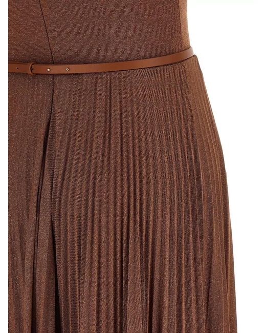 Elisabetta Franchi Brown Laminated Bustier Pleated Maxi Dress
