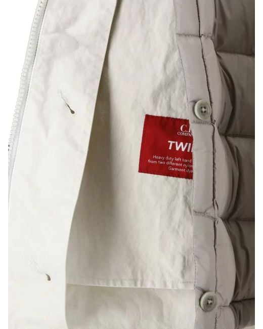 C P Company White Straight Hooded Coat Buttons Front Pockets for men