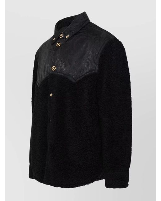 Versace Black Paneled Faux Shearling Jacket for men
