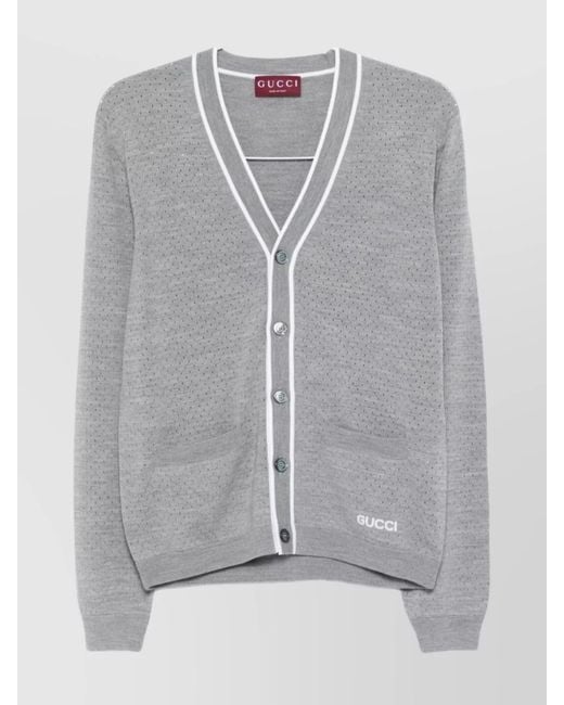 Gucci Gray V-Necked Cardigan Front Pockets for men