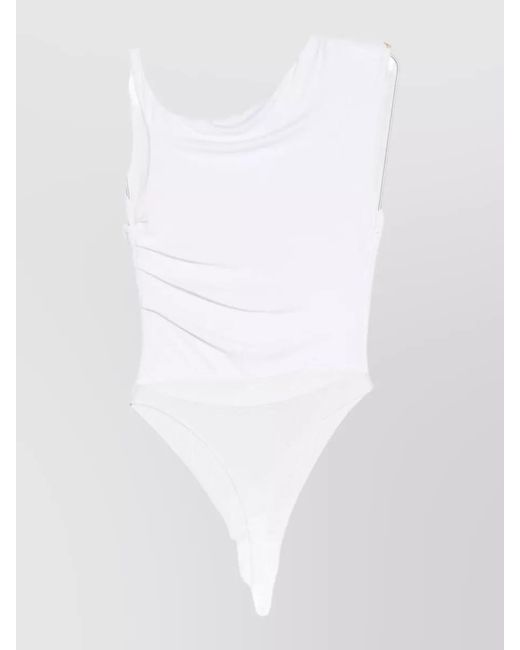 Elisabetta Franchi White Draped One-Shoulder Sleeveless Bodysuit