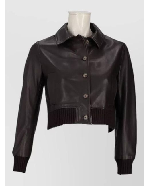 LA ROSE Black Nappa Leather Jacket Collared Neck Design