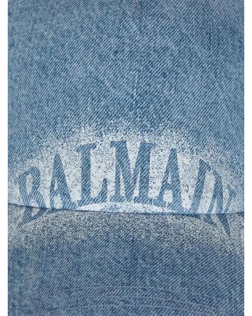Balmain Blue Logo Baseball Cap Curved Brim Denim for men