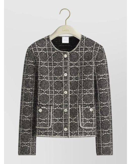 Dior Black Knit Jacket Sequin Detail Front Pockets