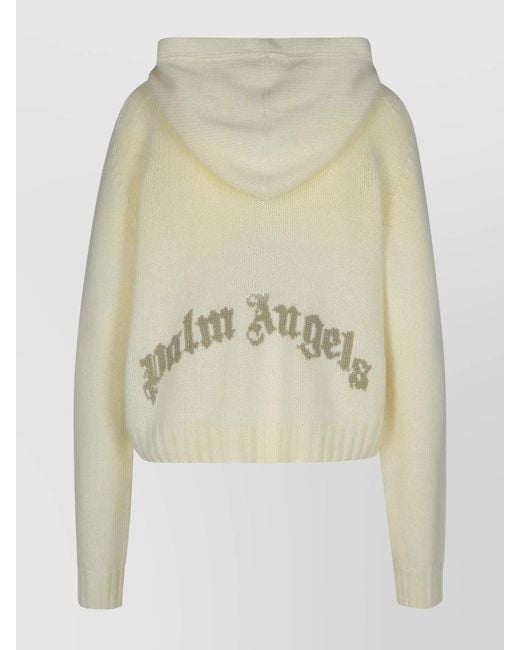 Palm Angels Natural Cashmere-Blend Knitted Hooded Jumper